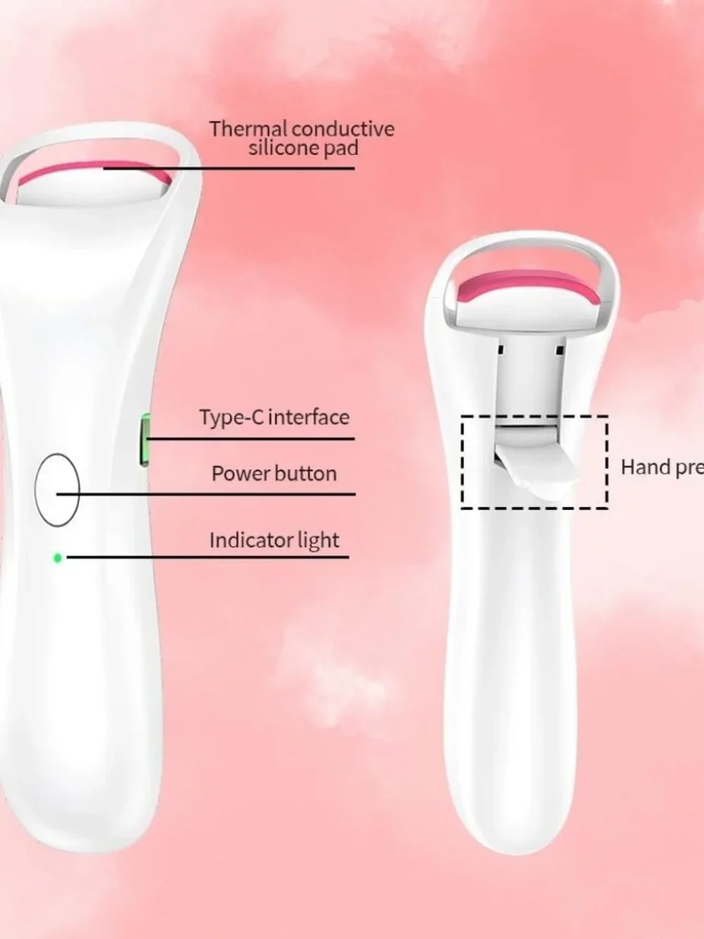 White Heated Eyelash Curler USB Rechargeable Electric Lash Roller New